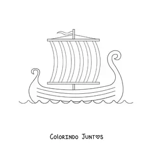 Desenho para colorir de um navio viking no mar