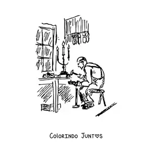 Desenho para colorir de sapateiro trabalhando em sua oficina