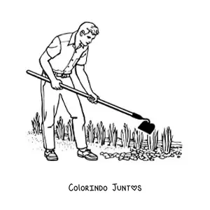 Desenho para colorir de paisagista trabalhando em um jardim