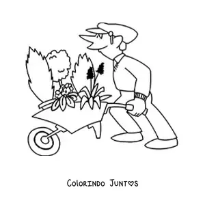 Desenho para colorir de caricatura de um jardineiro