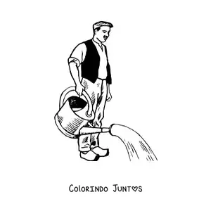 Desenho para colorir de homem com oficio de jardineiro regando as plantas