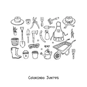 Desenho para colorir de ferramentas de um jardineiro