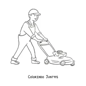 Desenho para colorir de jardineiro animado cortando a grama