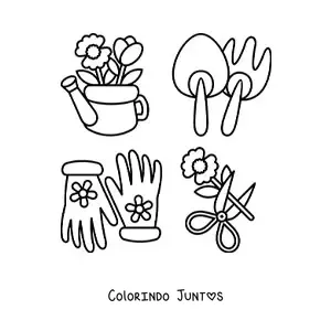Desenho para colorir de ferramentas de jardinagem