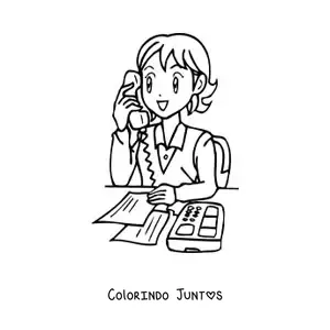 Desenho para colorir de secretaria animada falando ao telefone