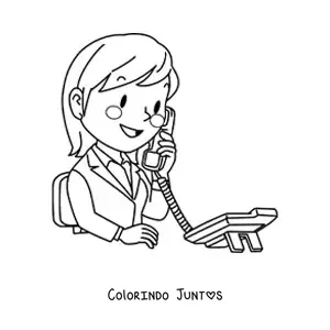 Desenho para colorir de trabalhadora de telemarketing falando ao telefone