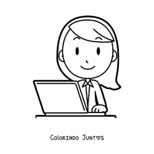 Desenho para colorir de secretaria facil em frente ao computador