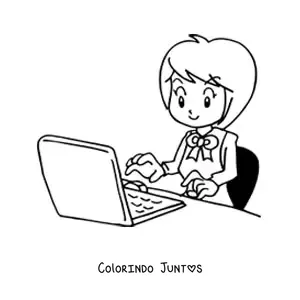Desenho para colorir de secretaria animada digitando no computador