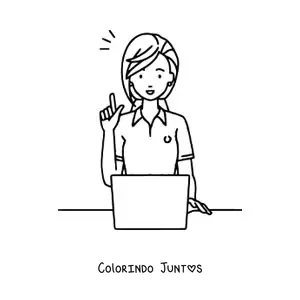 Desenho para colorir de secretaria animada facil trabalhando com um computador
