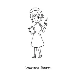 Desenho para colorir de enfermeira kawaii animada com uma seringa