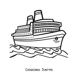 Desenho para colorir de um navio de cruzeiro no mar com uma ancora