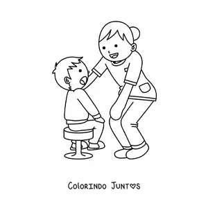 Desenho para colorir de enfermeira animada cuidando de uma crianca