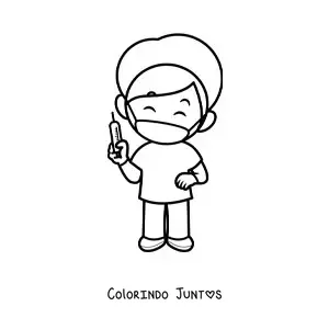 Desenho para colorir de enfermeiro animado com uma seringa