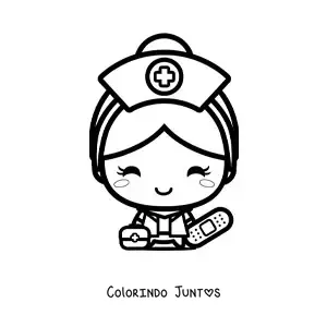 Desenho para colorir de enfermeira kawaii com um curativo