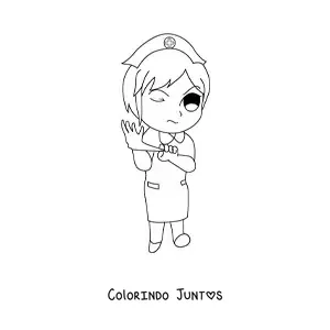 Desenho para colorir de enfermeira animada com uma luva