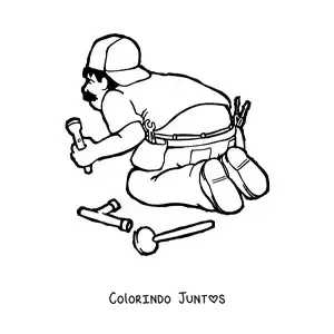 Desenho para colorir de caricatura de encanador engracado trabalhando