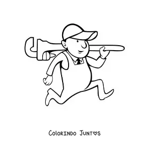 Desenho para colorir de encanador animado com uma chave inglesa