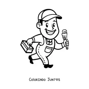 Desenho para colorir de encanador kawaii animado com suas ferramentas