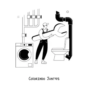 Desenho para colorir de encanador com uma chave inglesa e canos