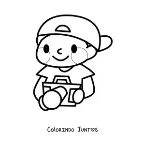 Desenho para colorir de menino fotografo animado kawaii
