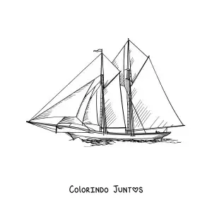 Desenho para colorir de um veleiro no mar