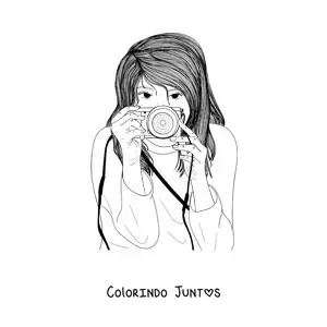 Desenho para colorir de garota realista tirando uma fotografia