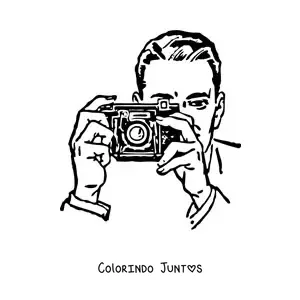 Desenho para colorir de homem tirando uma foto com uma camera fotografica