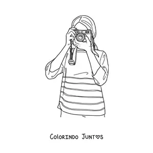 Desenho para colorir de mulher fotografa com uma camera fotografica