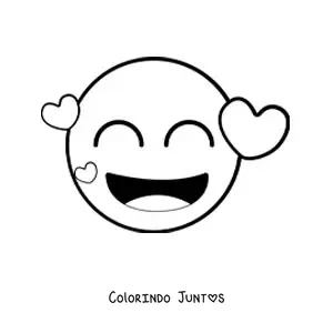 Desenho para colorir de emoji feliz com coracoes