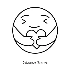 Desenho para colorir de emoji de abraco fofo com um coracao