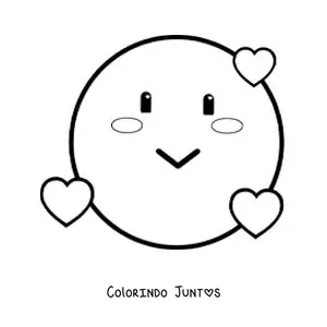Desenho para colorir de emoji apaixonado com coracoes ao redor