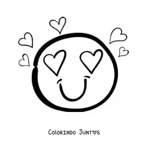 Desenho para colorir de emoji apaixonado com olhos de coracao e coracoes ao redor