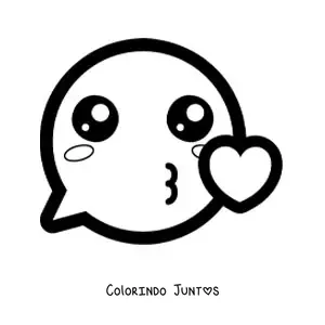 Desenho para colorir de emoji kawaii apaixonado soprando um beijo