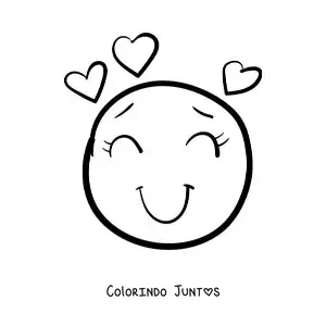 Desenho para colorir de emoji de carinha sorridente apaixonada com coracoes