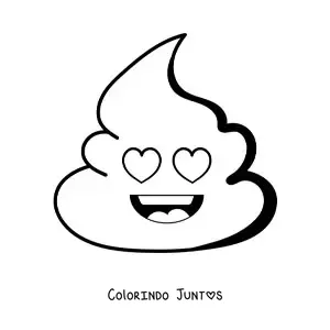 Desenho para colorir de emoji de cocozinho sorridente apaixonado