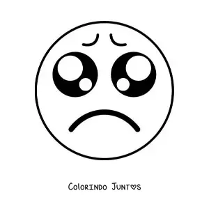 Desenho para colorir de emoji triste kawaii com olhos grandes