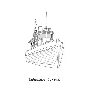 Desenho para colorir de um barco rebocador visto de frente
