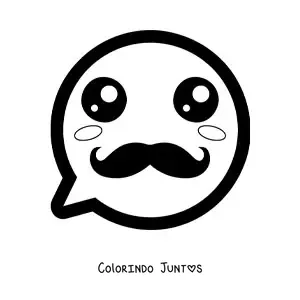 Desenho para colorir de emoji kawaii sorrindo com bigode