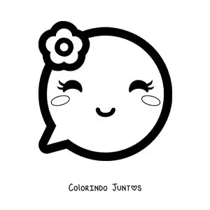 Desenho para colorir de emoji kawaii sorrindo com uma flor