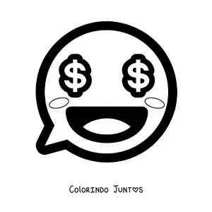 Desenho para colorir de emoji kawaii sorrindo com olhos de dinheiro