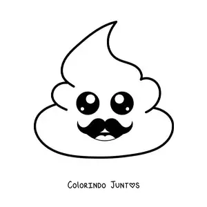 Desenho para colorir de emoji de cocozinho feliz com bigode