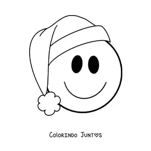 Desenho para colorir de emoji de cara feliz com gorro de Natal