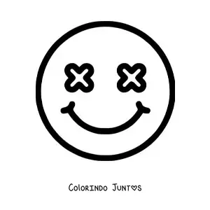 Desenho para colorir de emoji de cara feliz com olhos de cruz