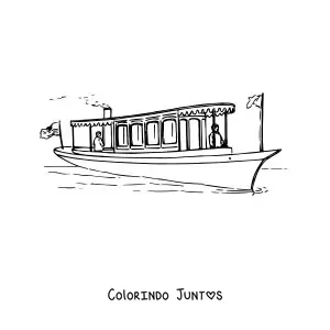 Desenho para colorir de um barco a vapor no mar
