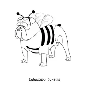 Desenho para colorir de um buldogue fantasiado de abelha