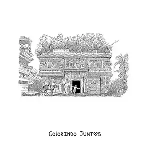 Desenho para colorir de edificação maia realista