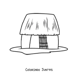Desenho para colorir de cabana de moradia maia