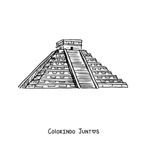 Desenho para colorir de pirâmide maia em Chichén Itzá
