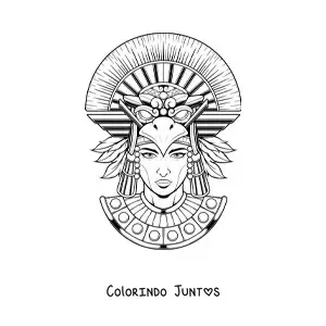 Desenho para colorir de mulher com cocar asteca