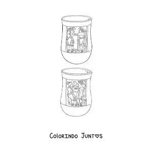 Desenho para colorir de vasilhas astecas
